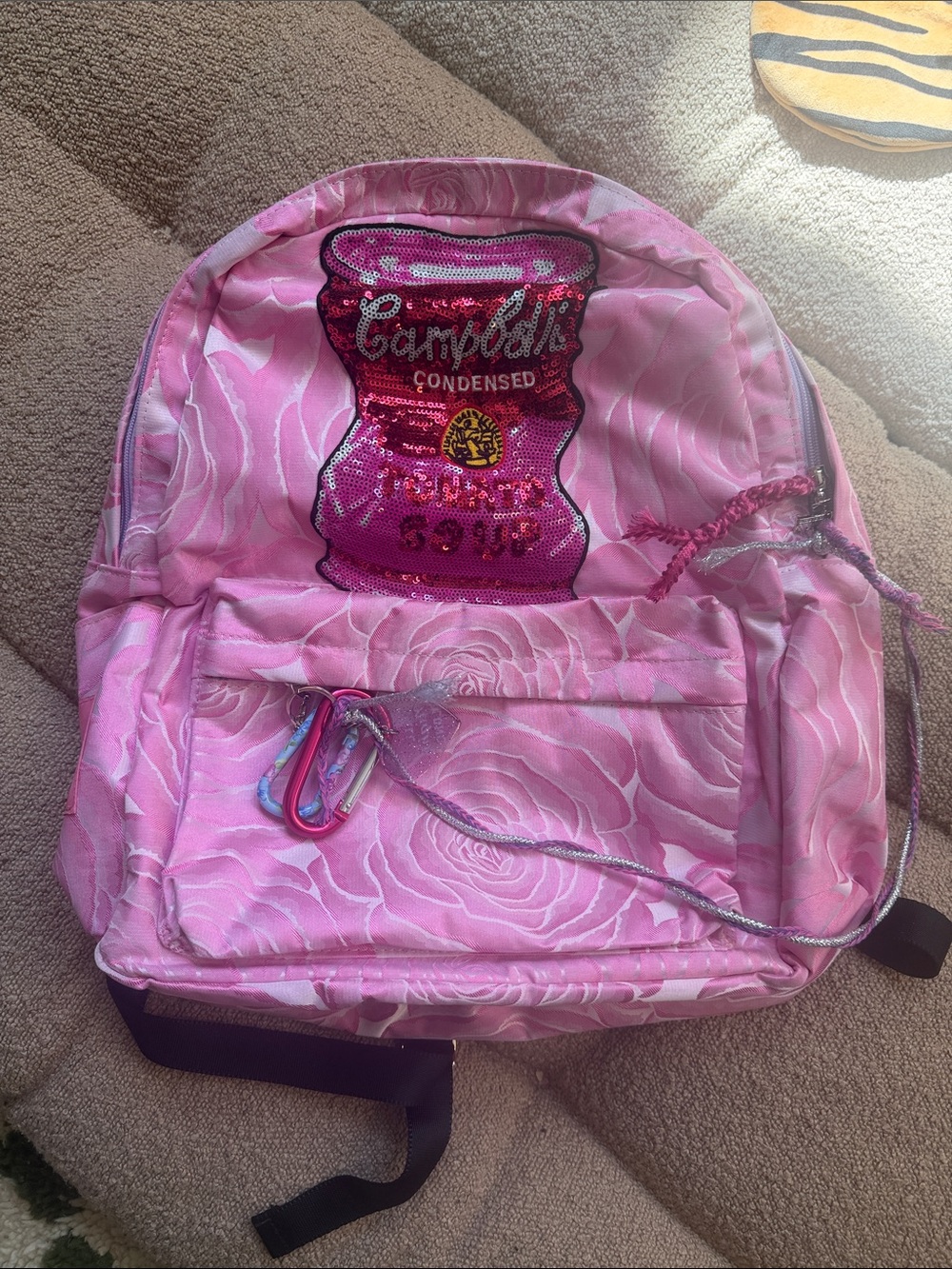Pink Sequin Soup Can Print Backpack